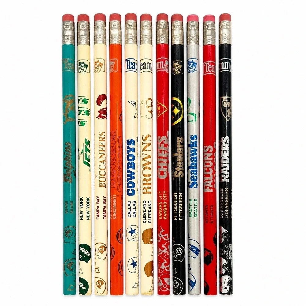 VTG NFL Football Pencil Lot of 11 Unsharpened Pencils Teams Teammate New NOS